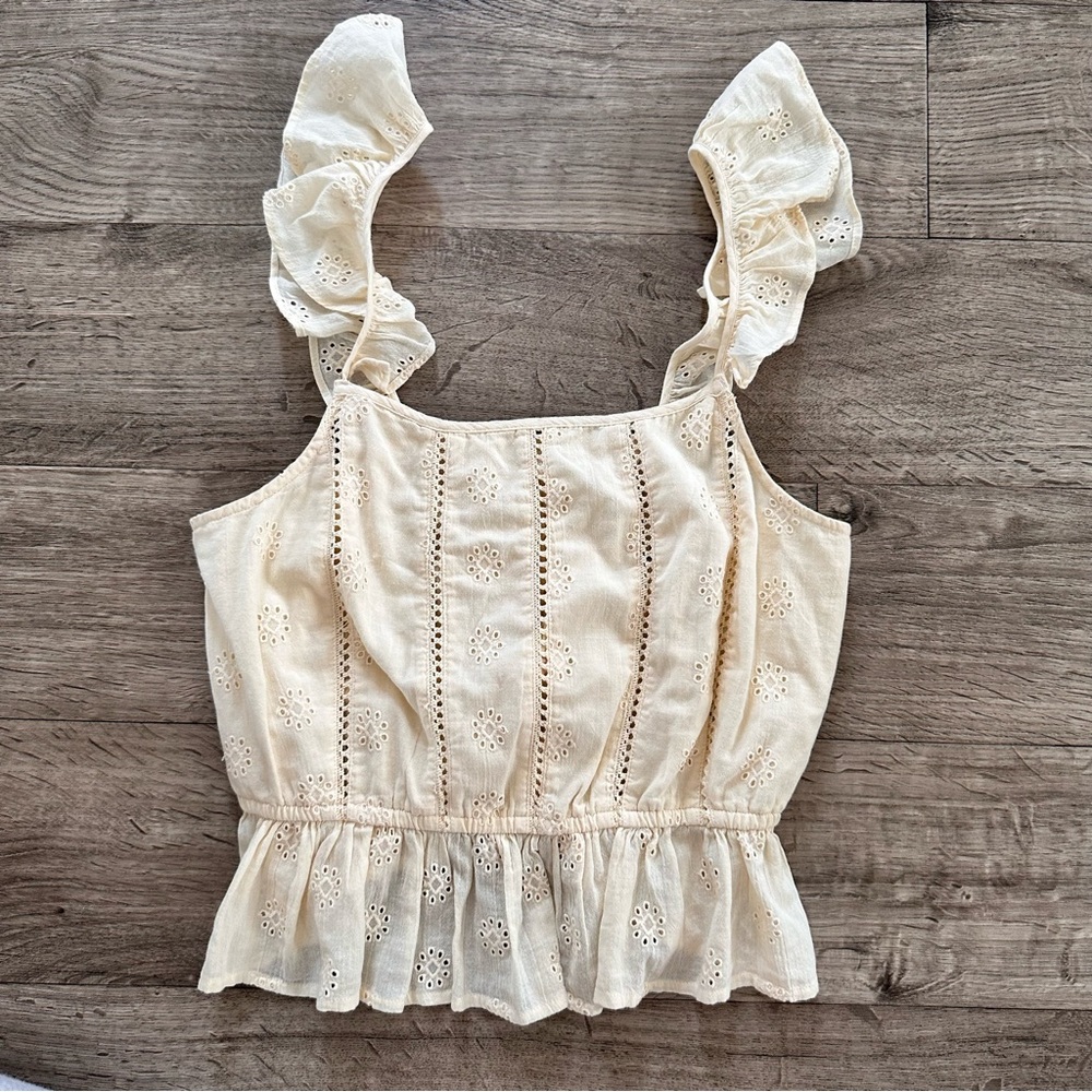 BP Cream Eyelet Ruffle Tank